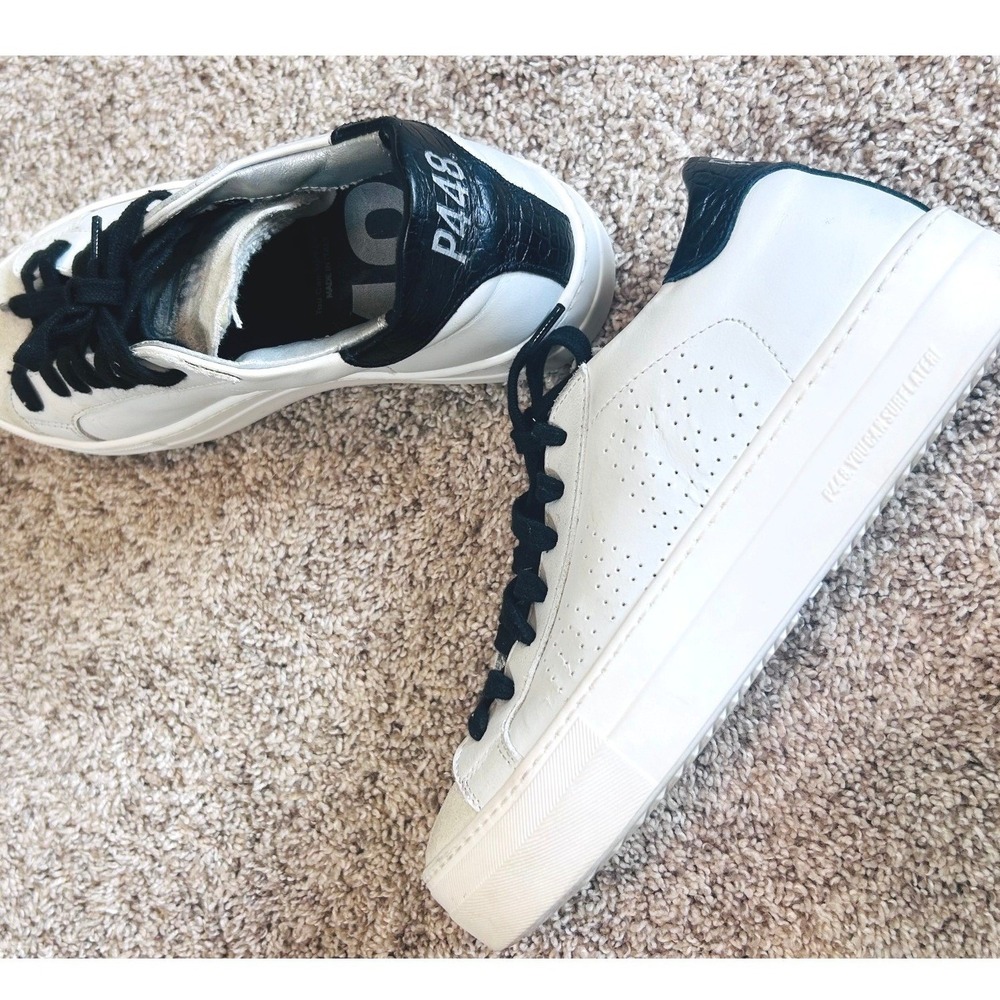 P448 John White Black Croc Suede Streetwear Platform Low Top Sneakers SZ 36 (6)